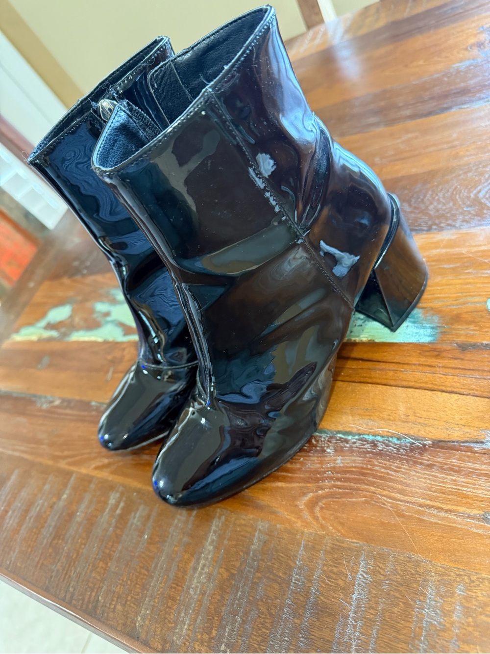 Urban Outfitters Black Patent Block Heel Booties
